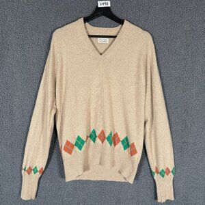 Hand Intarsia Cashmere Made in Great Britain V Neck Argyle Sweater Men's Size M